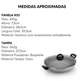 Panela Wok N32 Antiaderente de Aluminio Com Tampa Nacional