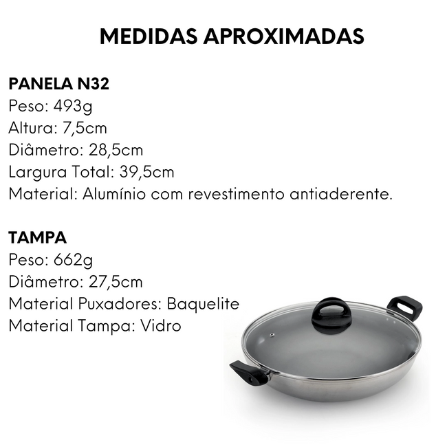 Panela Wok N32 Antiaderente de Aluminio Com Tampa Main Image
