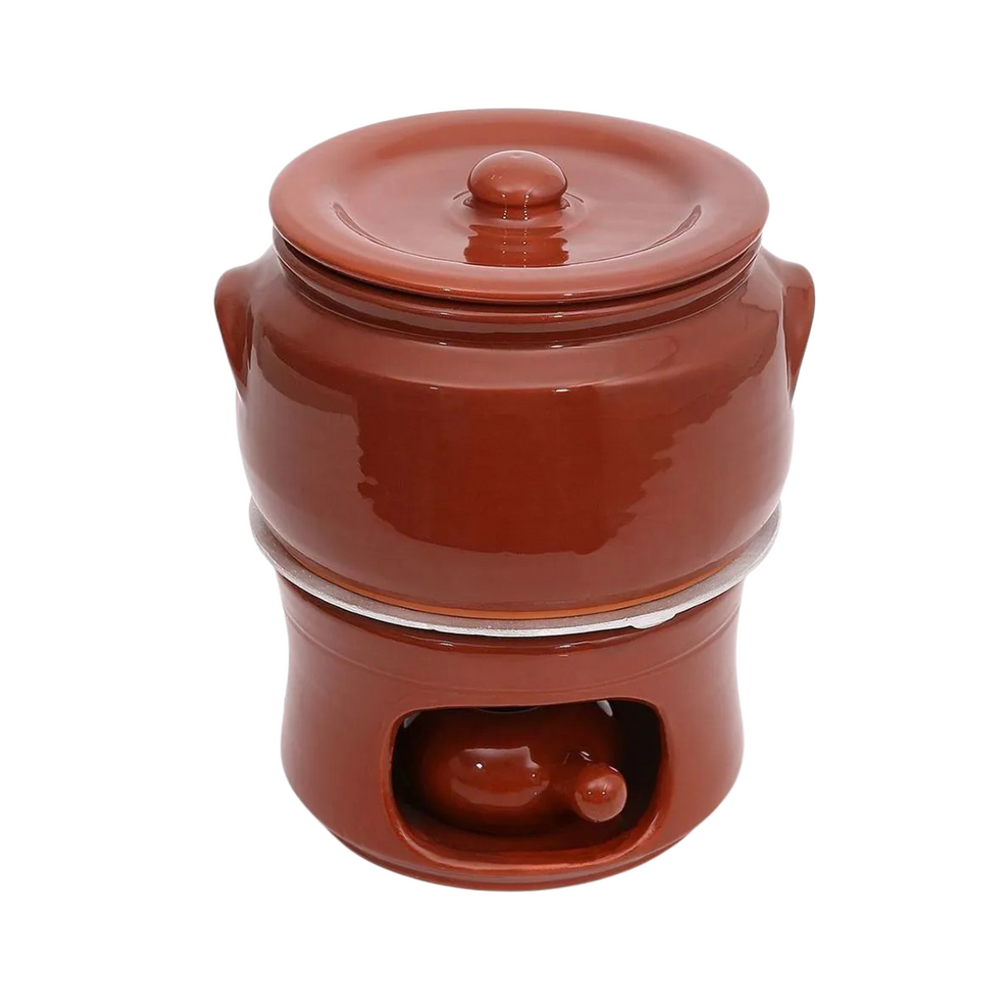 Rechaud de barro artesanal com queimador para manter feijoada quente