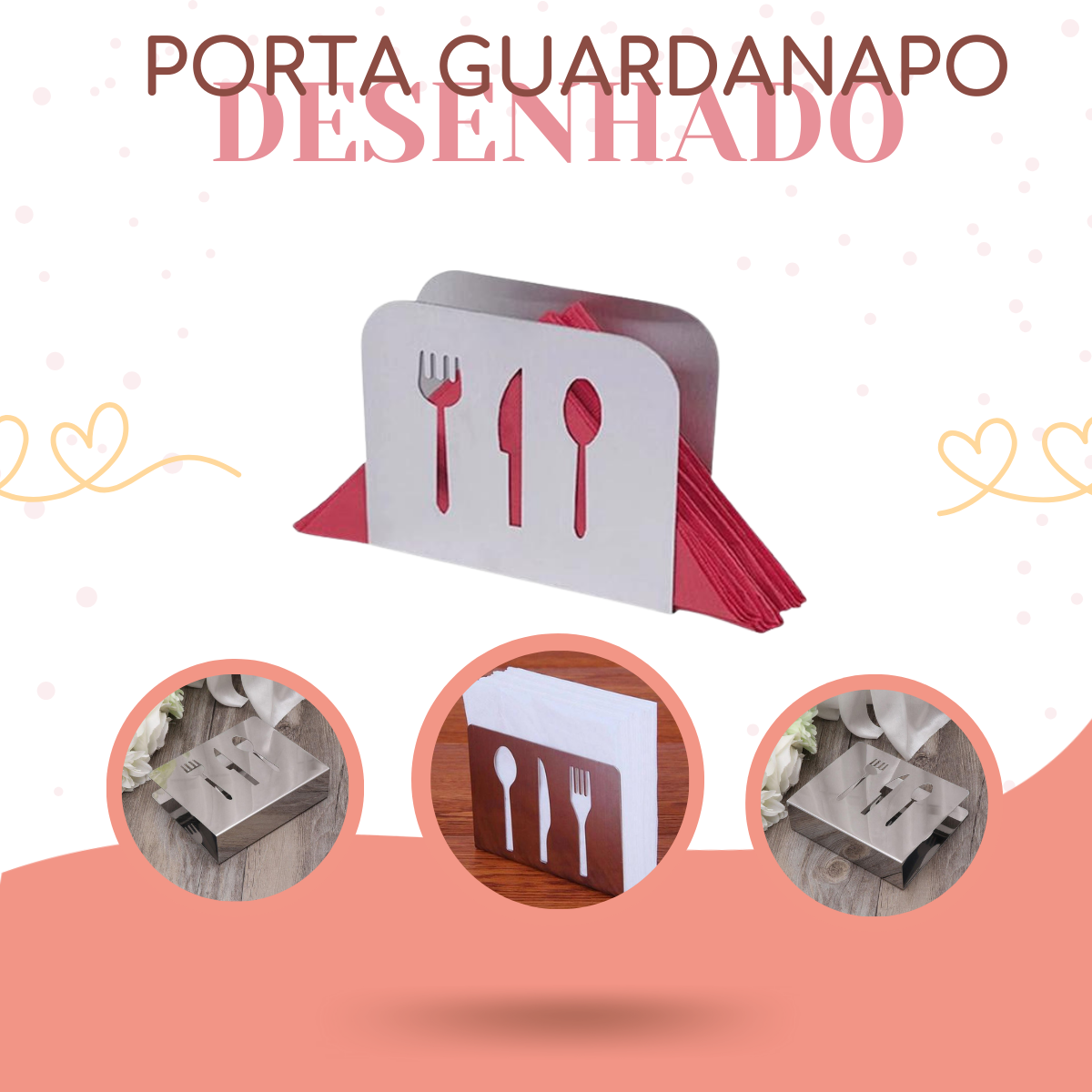 Porta Guardanapo Desenhado em Aço Inox unyhome