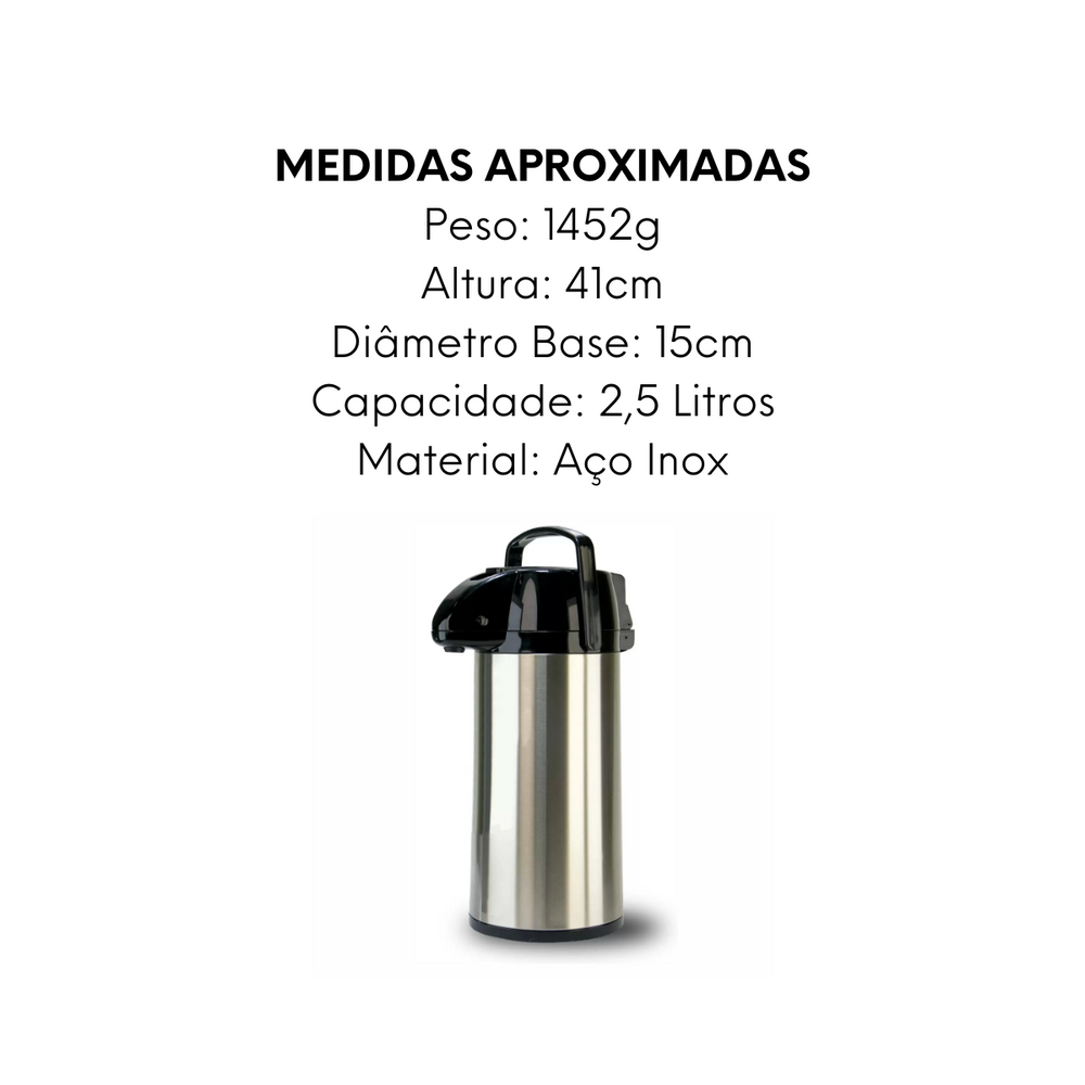 Garrafa Térmica Monaco 2,5L em Aço Inox Unitermi