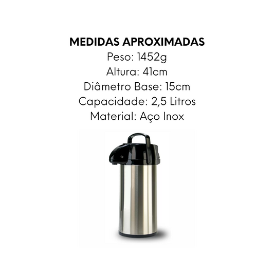 Garrafa Térmica Monaco 2,5L em Aço Inox