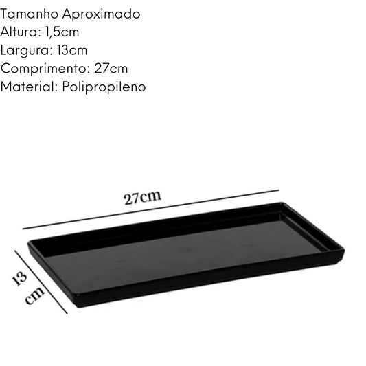 Bandeja Square Retangular Preto em Polipropileno
