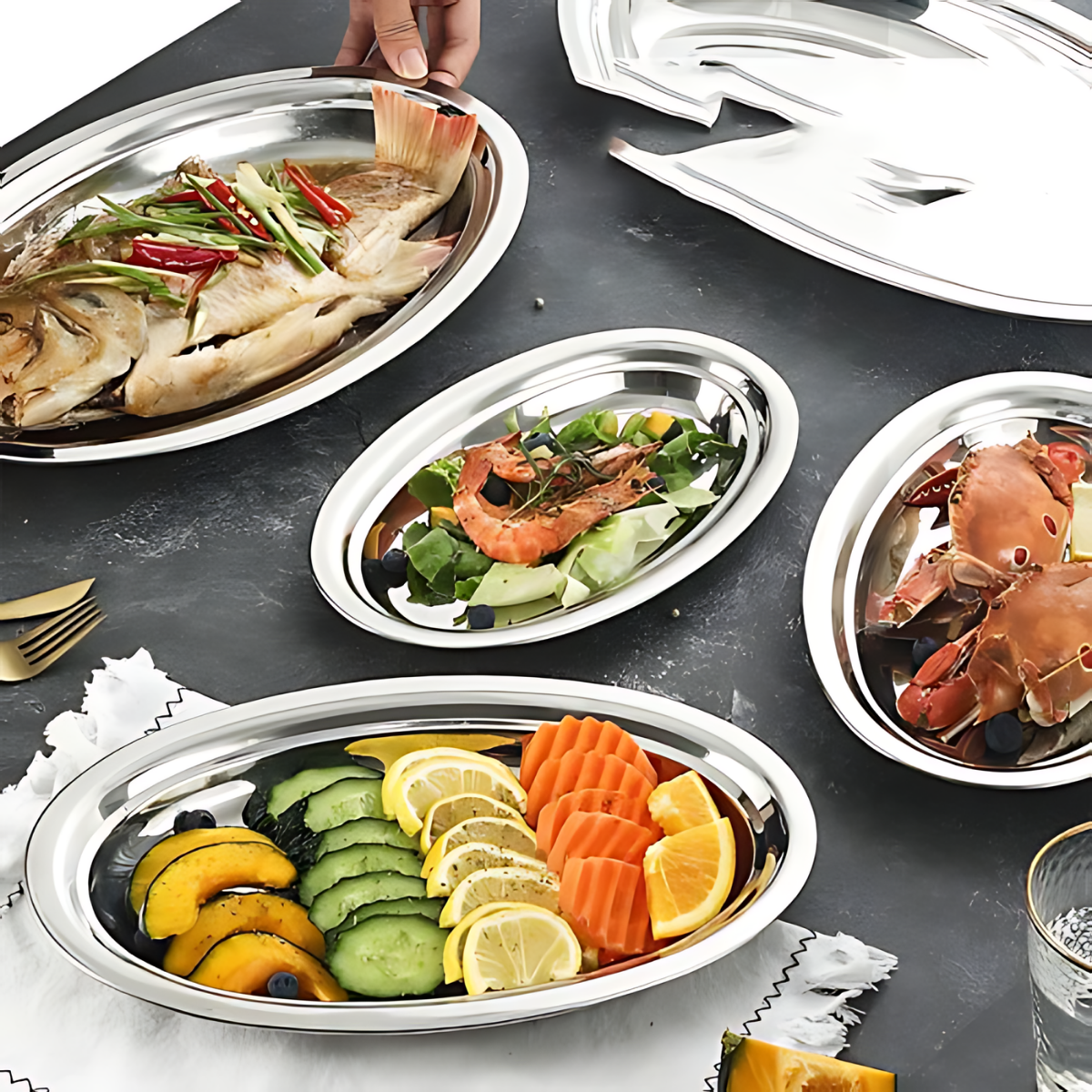 Travessa Inox Oval Rasa - A Gourmet