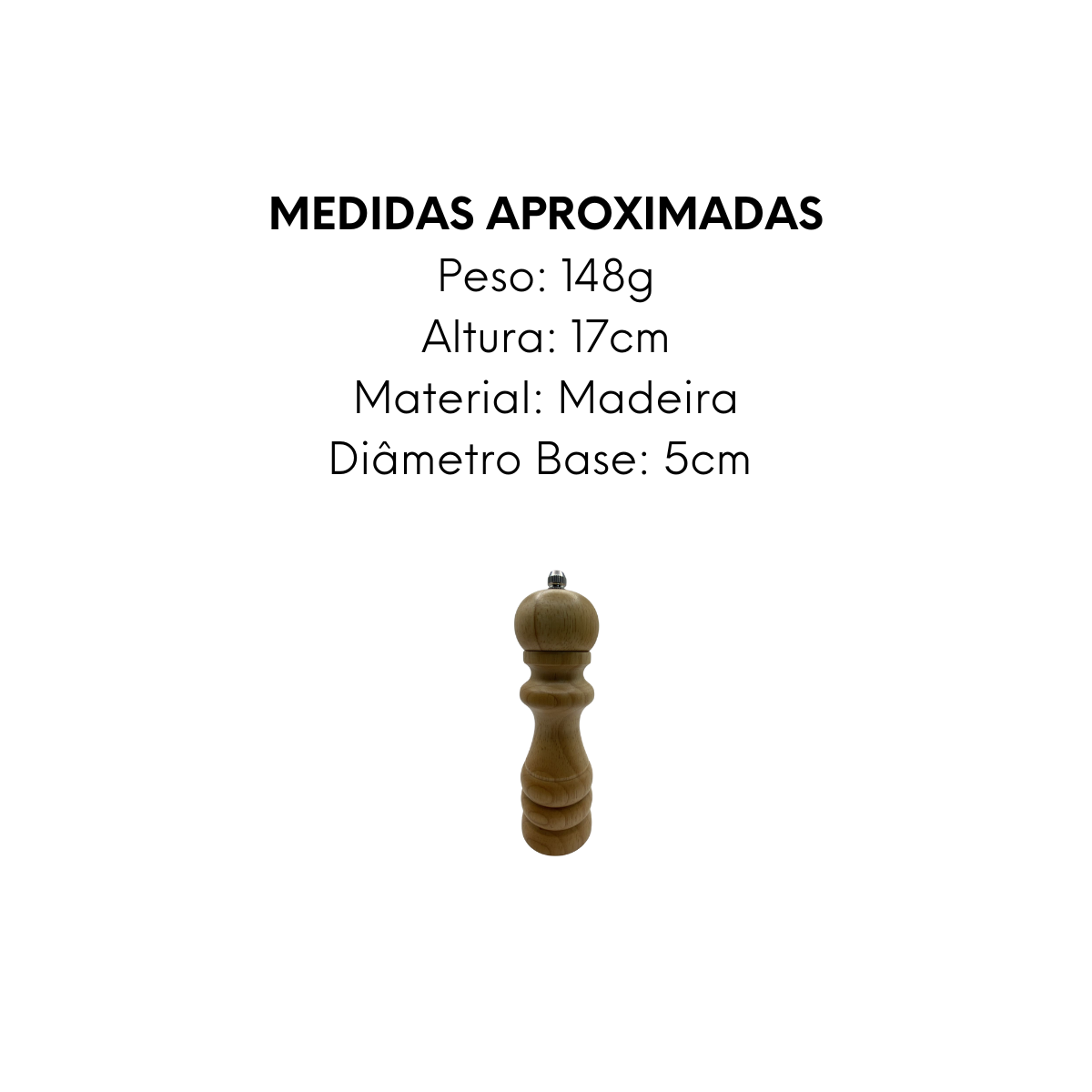 Moedor Sal e Pimenta Madeira 17cm - A Gourmet