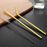 Conjunto 2 Canudo e Escova Inox Dourado - A Gourmet