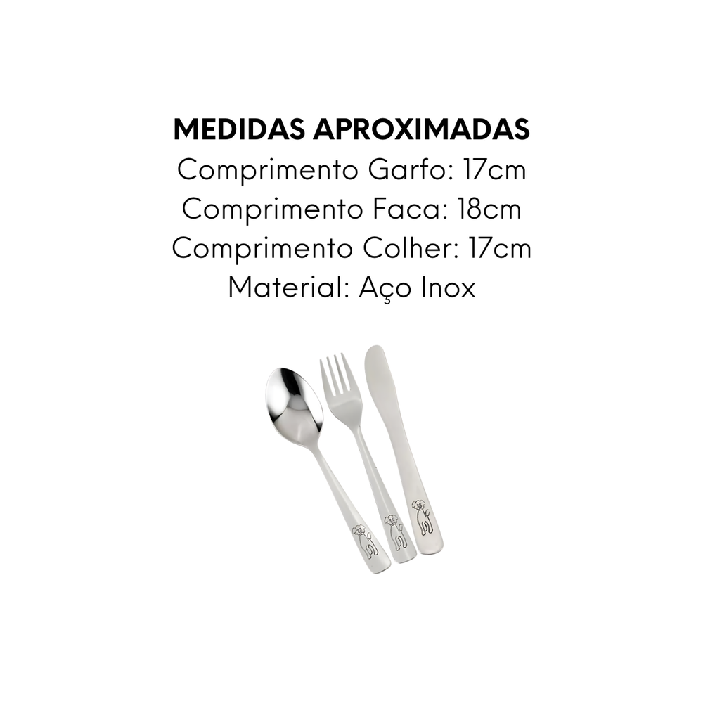 Faqueiro Infantil em Aço Inox 3 peças - A Gourmet