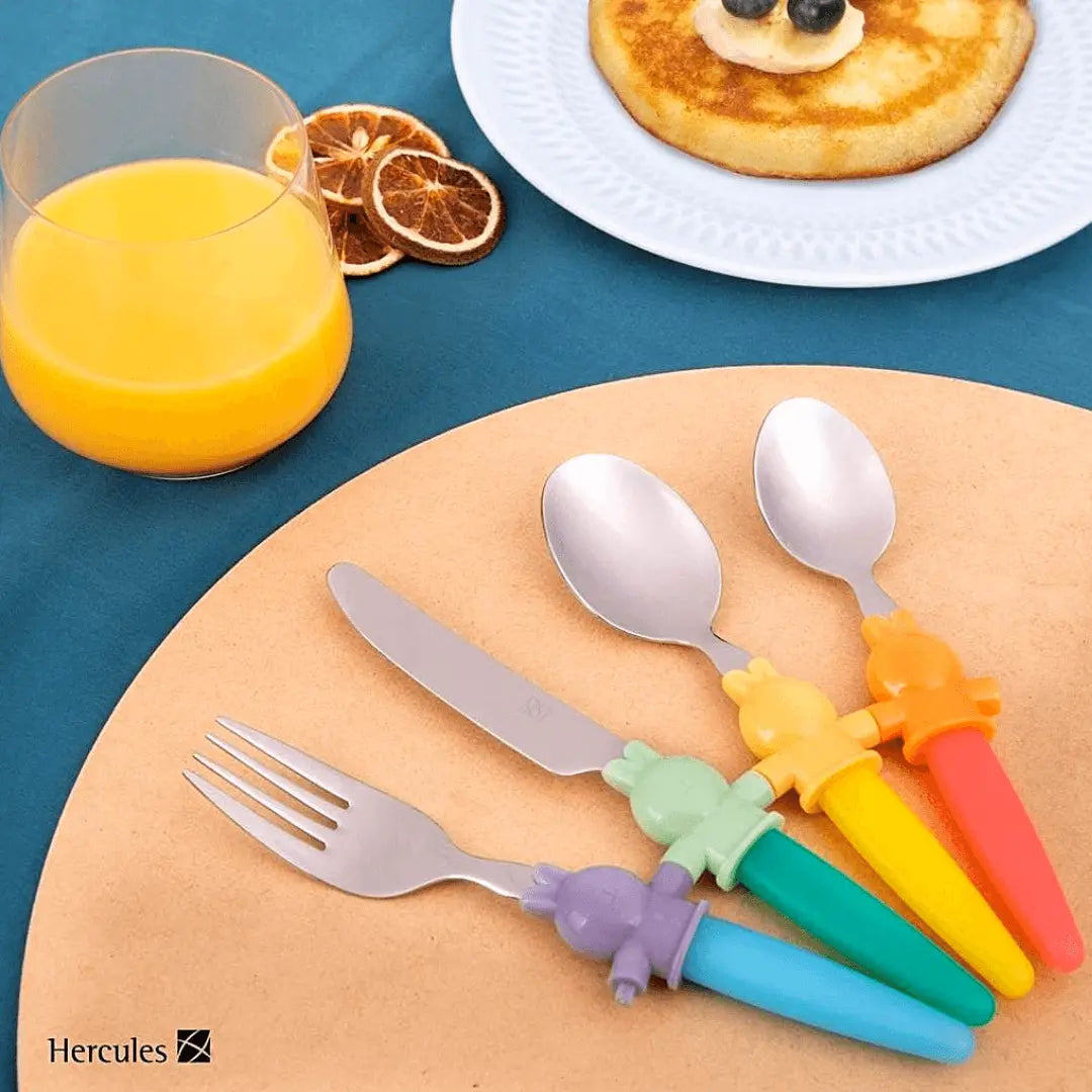 Jogo Talheres Infantil Coloridos Coelho Hercules Criança Hercules