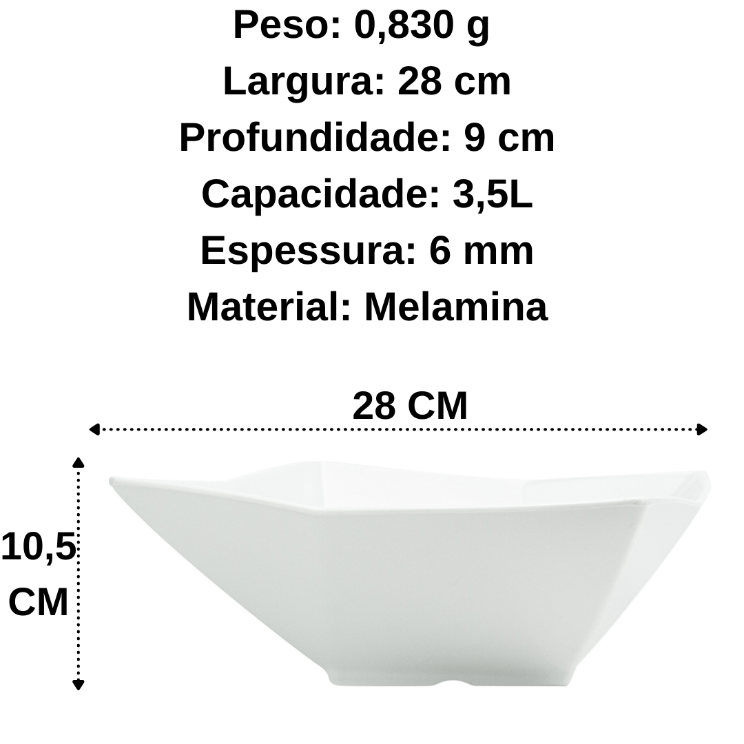 Tigela Bowl Design 28cm Melamina Branco Saladeira Gourmet Mix