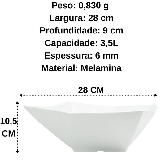 Tigela Bowl Design 28cm Melamina Branco Saladeira