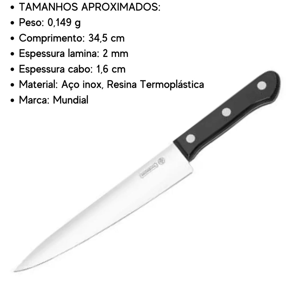 Faca Mundial Chef C/ Corte Afiado 8'' P/ Cozinha Hercules