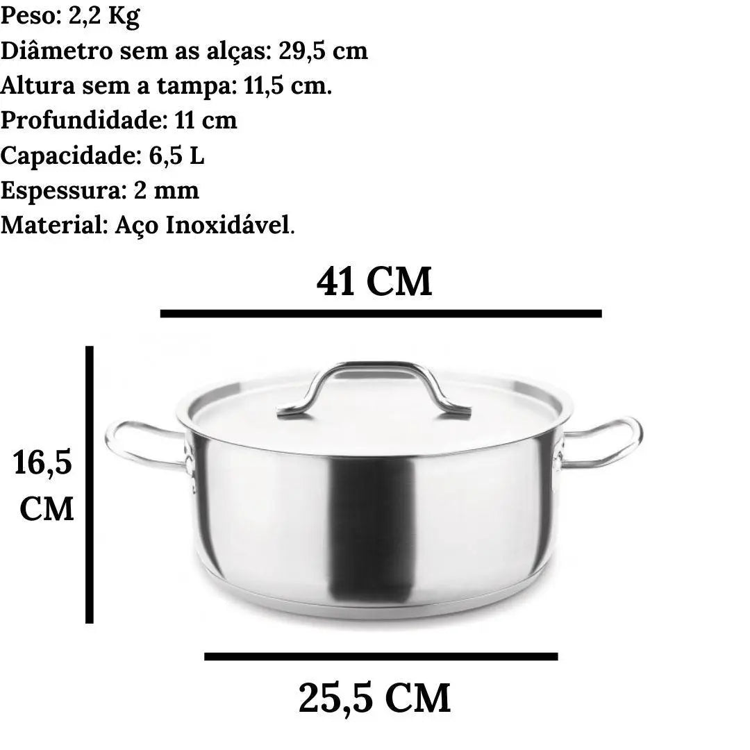 Panela Caçarola C/ Tampa Duas Alças Inox 29cm 6,5l Hercules