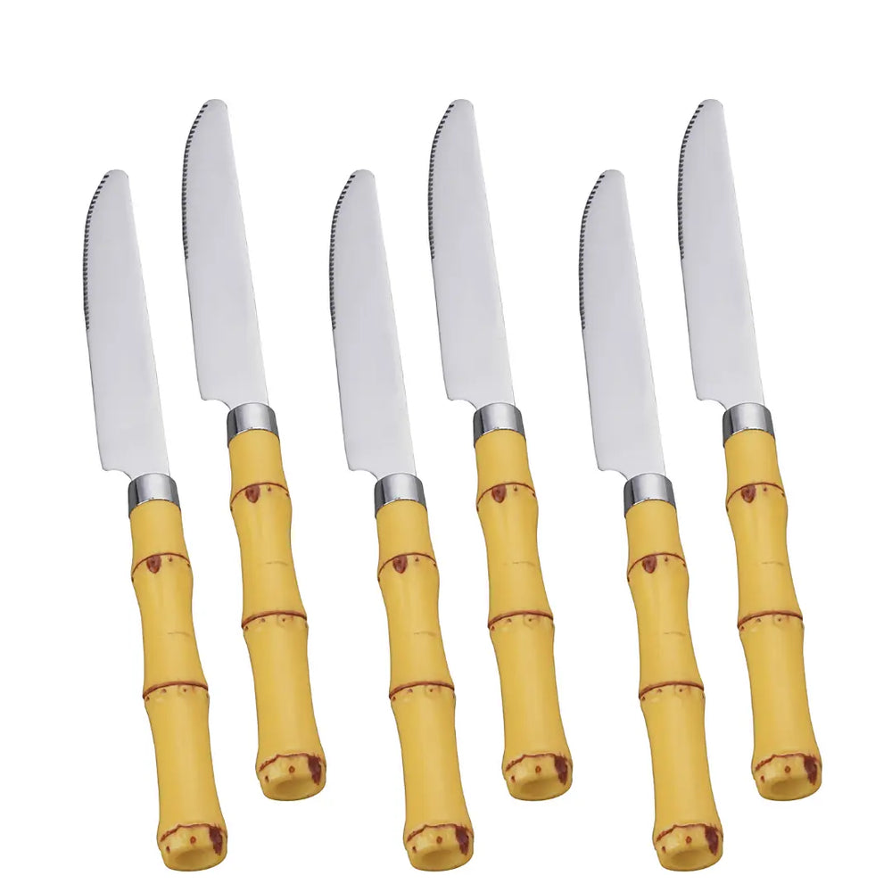 Conj 6 Faca Mesa 21,5cm Inox C/ Cabo Bambu Lyor Lyor