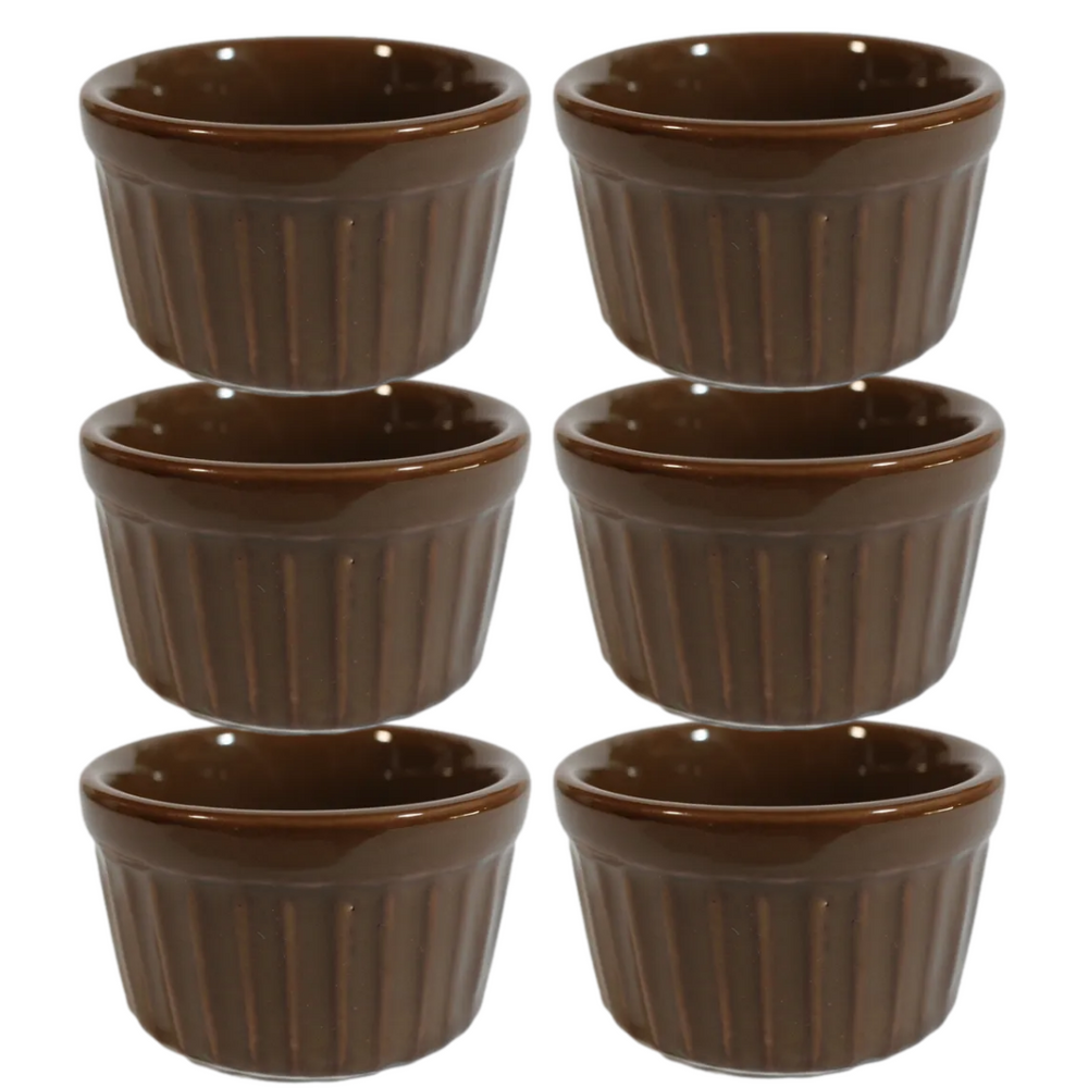 Ramekim Grande 200ml Canelado Marrom Porcelana BelaVista