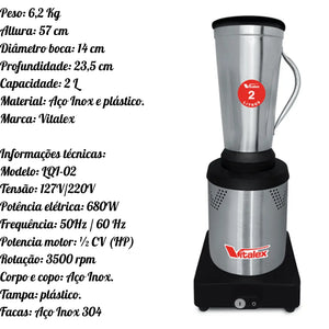 Liquidificador Industrial 2l Vitalex Profissional Vitalex