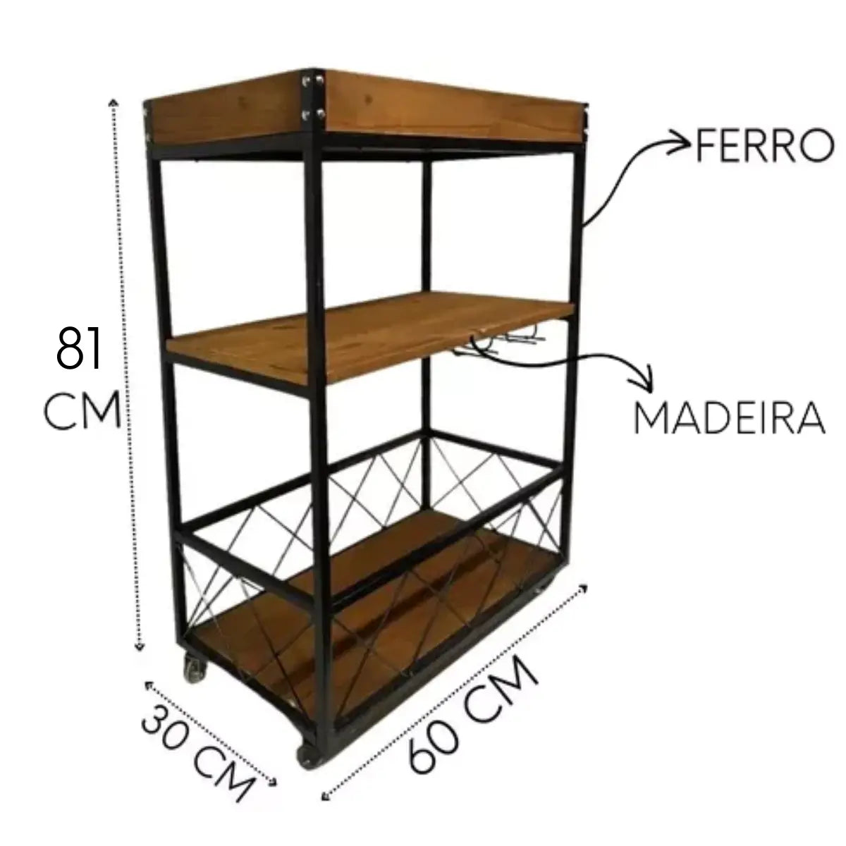 Carrinho Bar Industrial Madeira E Ferro Sob Medida Rustico A Gourmet