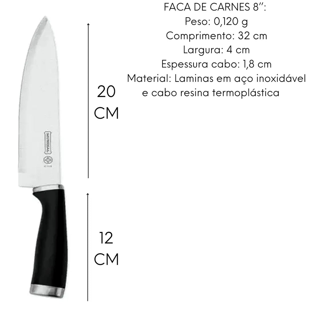 Jogo 4 Facas Kichen Mundial Cabo Preto Corte Profissional Hercules