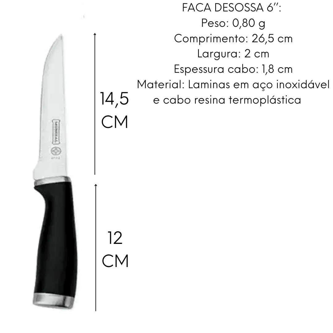 Jogo 4 Facas Kichen Mundial Cabo Preto Corte Profissional Hercules