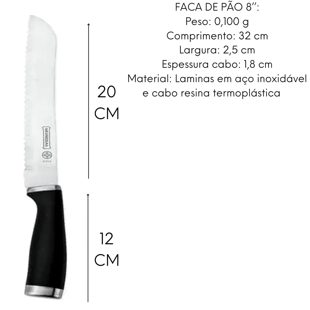 Jogo 4 Facas Kichen Mundial Cabo Preto Corte Profissional Hercules