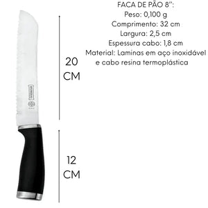Jogo 4 Facas Kichen Mundial Cabo Preto Corte Profissional Hercules