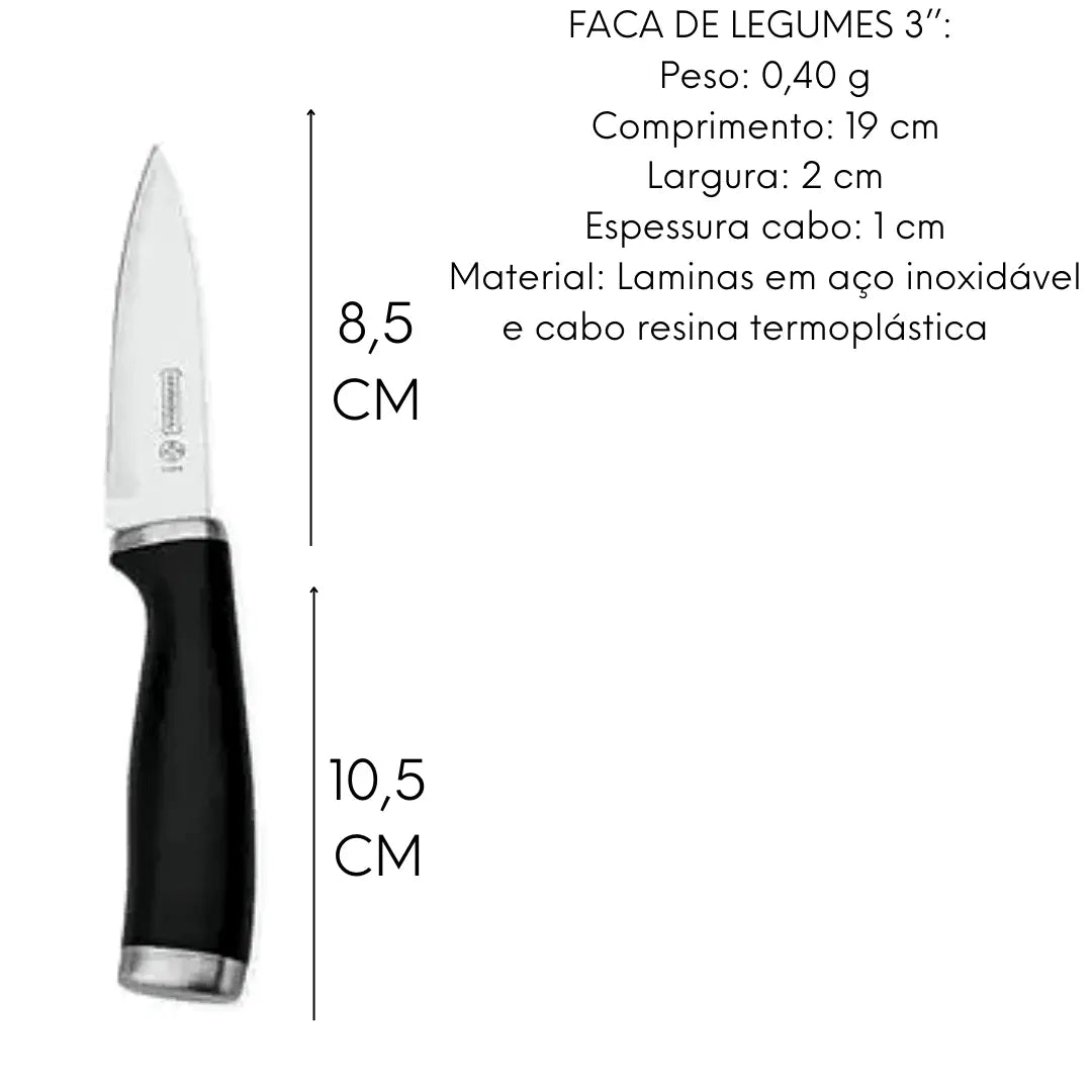 Jogo 4 Facas Kichen Mundial Cabo Preto Corte Profissional Hercules