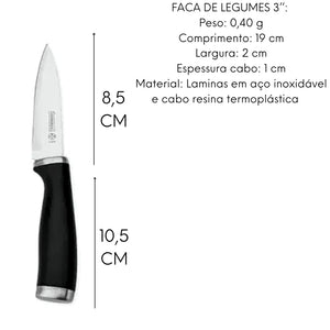 Jogo 4 Facas Kichen Mundial Cabo Preto Corte Profissional Hercules