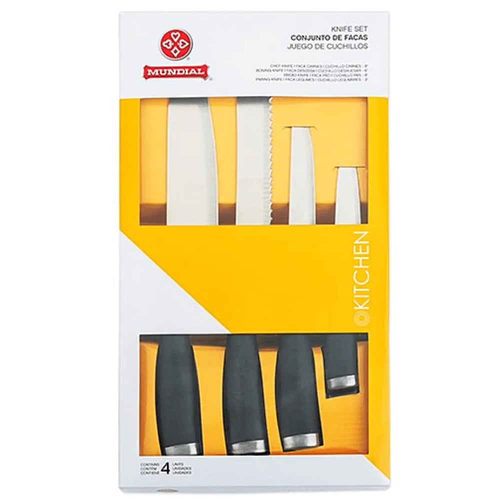 Jogo 4 Facas Kichen Mundial Cabo Preto Corte Profissional Hercules