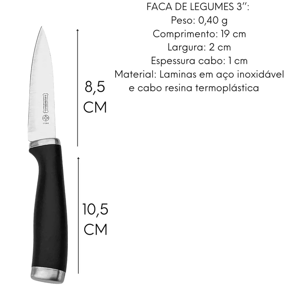 Faca Legume Verdura Mundial Kitchen 3'' Profissional Hercules