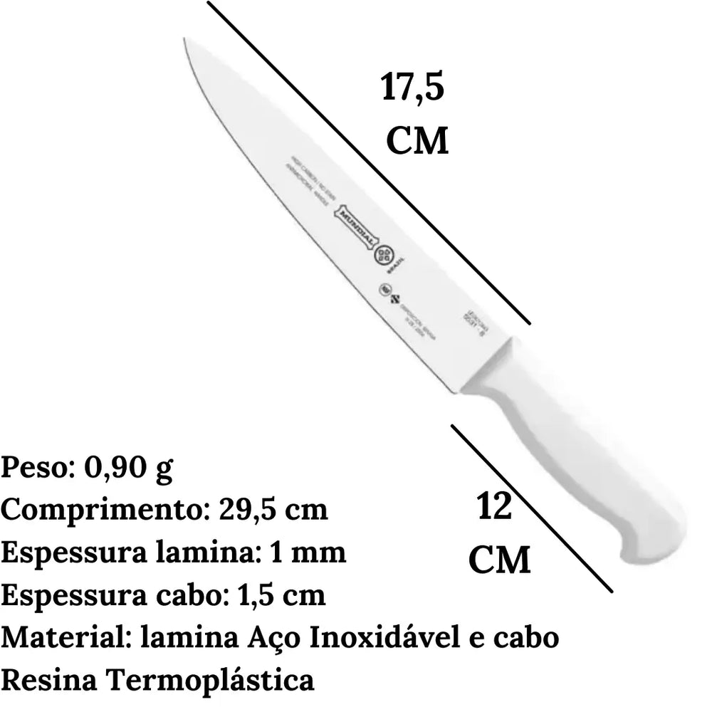 Faca Mundial 12'' Desossa Hercules Branca Hercules