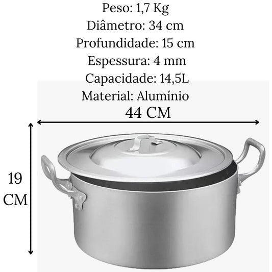 Caçarola P/ Hotel Alta N°34 14,5l Com Tampa Alumínio