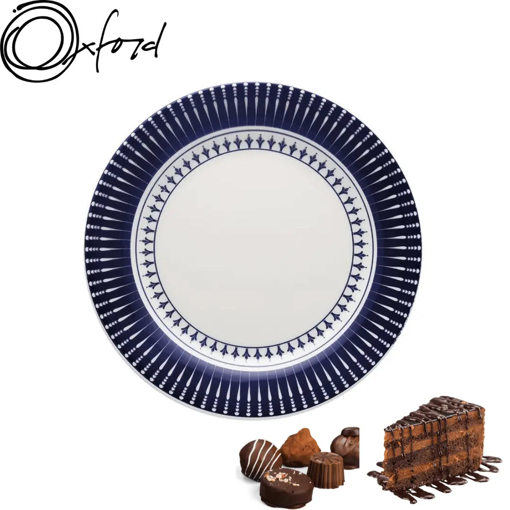 Prato Sobremesa Oxford Azul 18cm Geométrico Azul P/ Doce Oxford