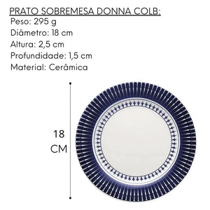Prato Sobremesa Oxford Azul 18cm Geométrico Azul P/ Doce Oxford