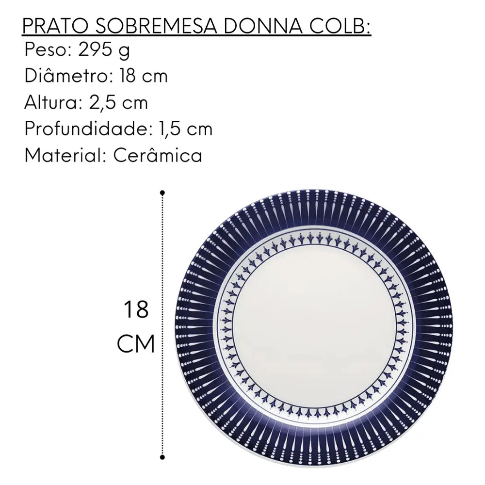 Prato Sobremesa Oxford Azul 18cm Geométrico Azul P/ Doce Oxford
