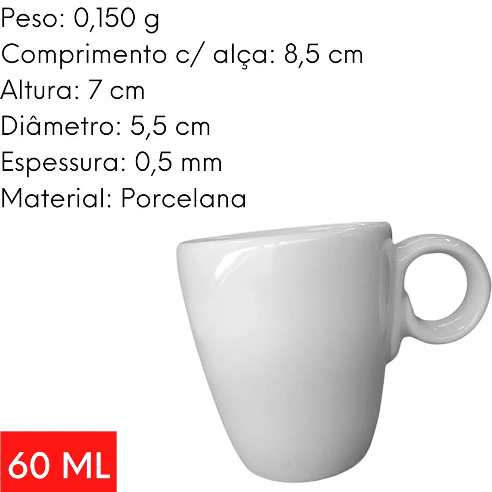 Xicara Branca Simples Porcelana 60ml Café ATLAS
