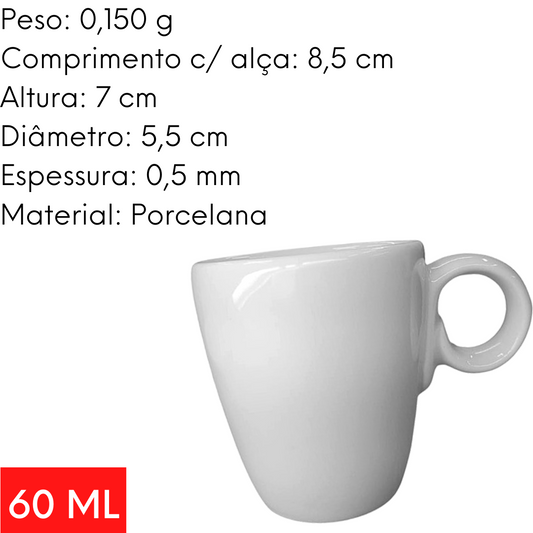 Xicara Branca Simples Porcelana 60ml Café