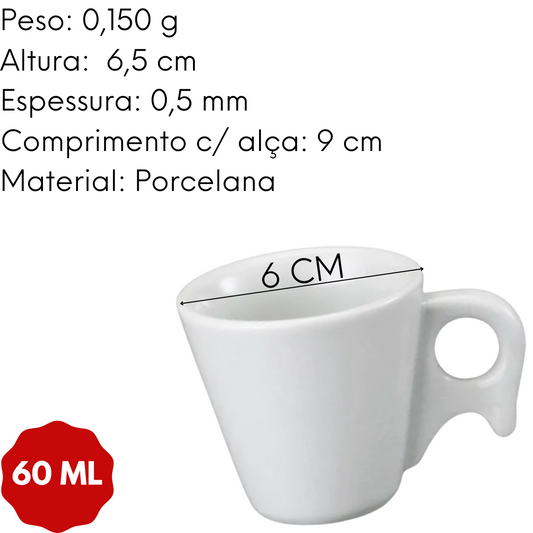 Xicara Café Kopi Branca Basica Porcelana Sem Pires 60ml