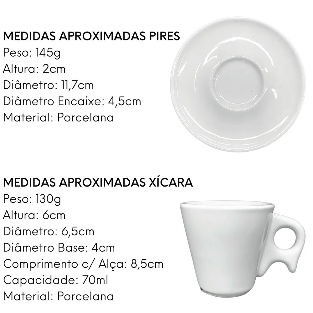 Xicaras de café com pires 70ml Porcelana ATLAS
