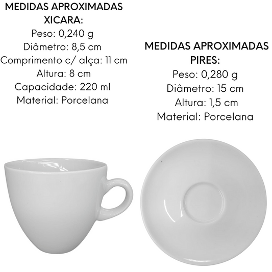 Xicaras De Chá 220ml C/ Pires Quênia Branco Cappuccino