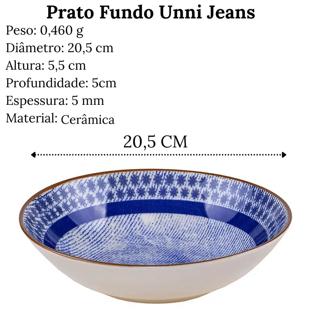 Prato Fundo Jeans Cerâmica Oxford