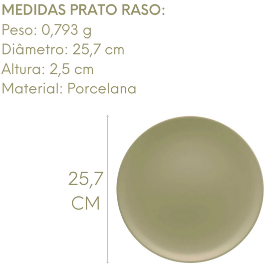 Prato Raso Oliva Porcelana Verde 25,7 Cm Oxford Elegante