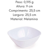 Tigela Quadrado Alto Melamina Branco 25,5cm