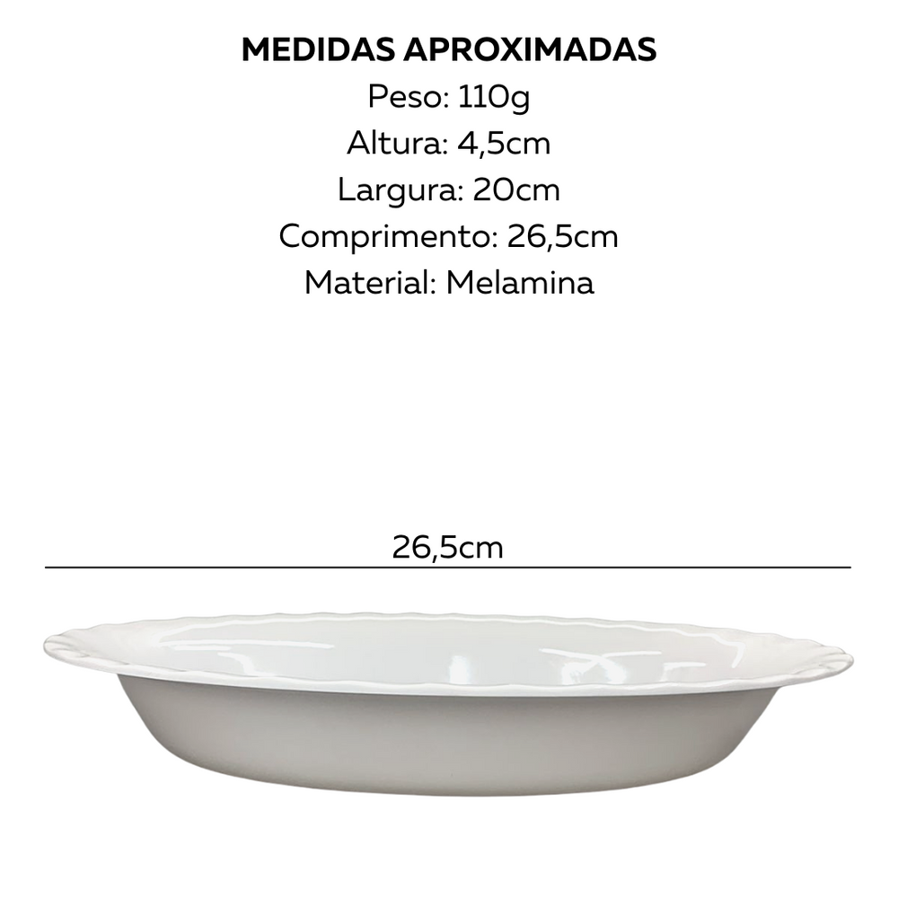 Travessa Funda Oval 26,5cm Melamina Branca Bestfer