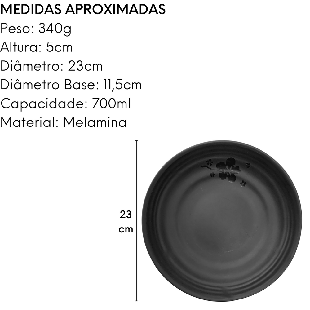 Prato Fundo Kanpai Melamina Black 23cm Bestfer