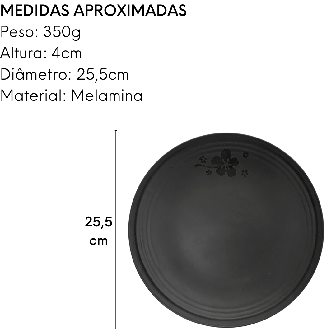Prato Raso Redondo Melamina Black Bestfer