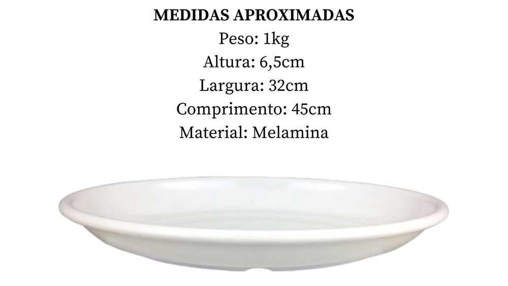 Travessa Oval Melamina Branca 45cm Saladeira Bestfer
