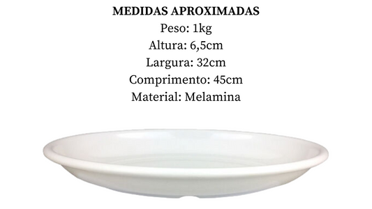 Travessa Oval Melamina Branca 45cm Saladeira