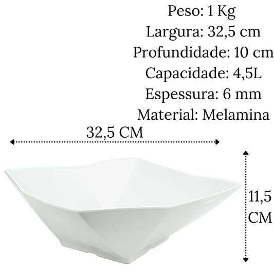 Tigela Quadrada 4,5L Melamina Branco