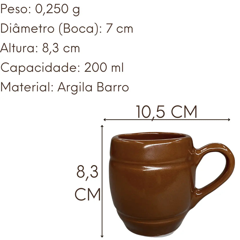 Caneca Marrom Barro C/ Alça Rustica Esmaltada 200ml Bela Porcelana