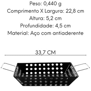 Assadeira Wok Quadrada P/ Churrasco Grelha Vazada 22,8cm Hercules