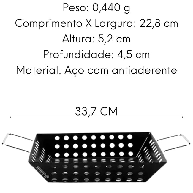 Assadeira Wok Quadrada P/ Churrasco Grelha Vazada 22,8cm Main Image